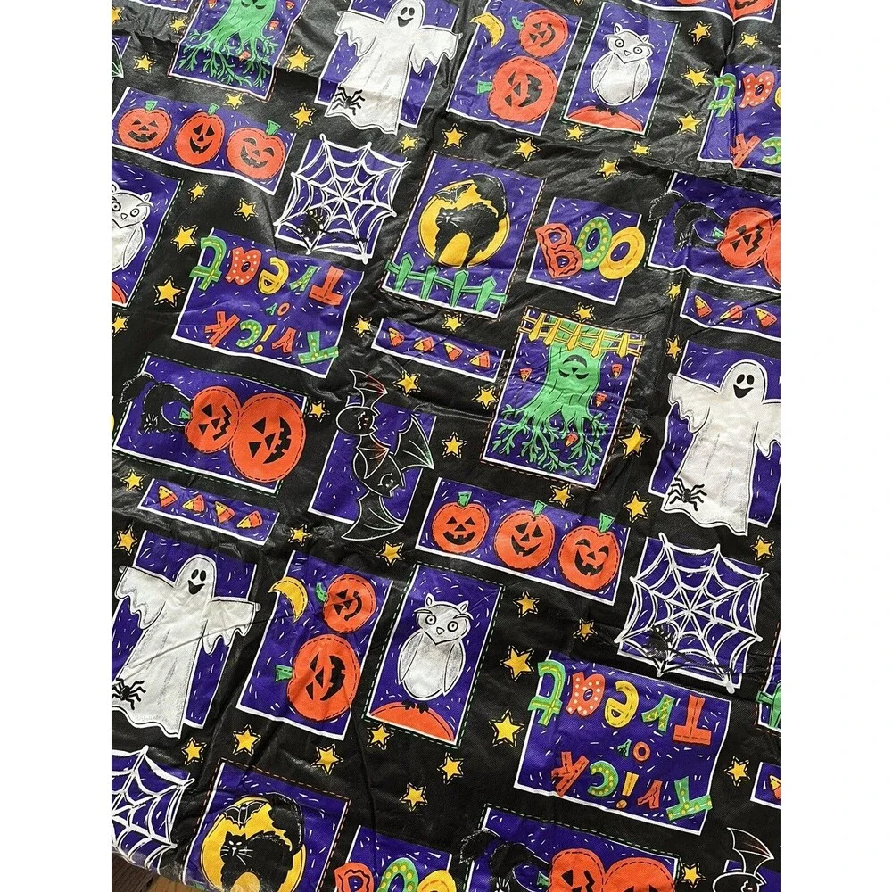 VTG Halloween Pumpkin Ghost Bat Spider Owl Tablecloth 17 Napkins 12 Plates Set